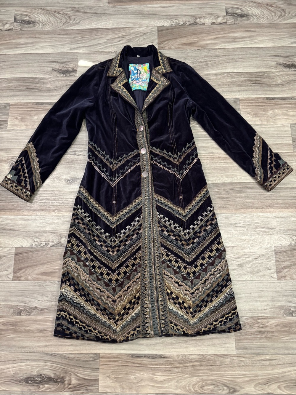 Johnny Was Two Ten Ten Five Biya Velvet Embroidered Coat Boho Statement Sz L